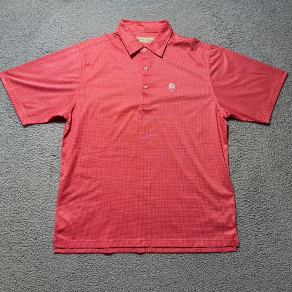 Donald Ross‎ Mens Coral Gingham Golf Polo Shirt Embroidered Indian Head Size L